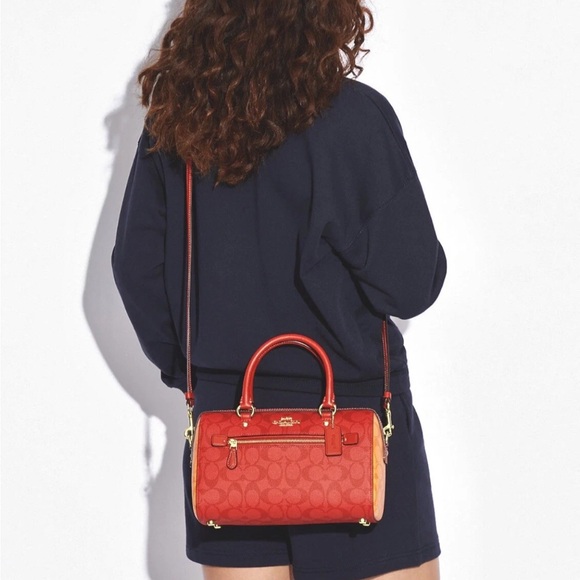 Coach Rowan Satchel Block Signature Canvas IM/Miami Red Multi NWT - Picture 4 of 7